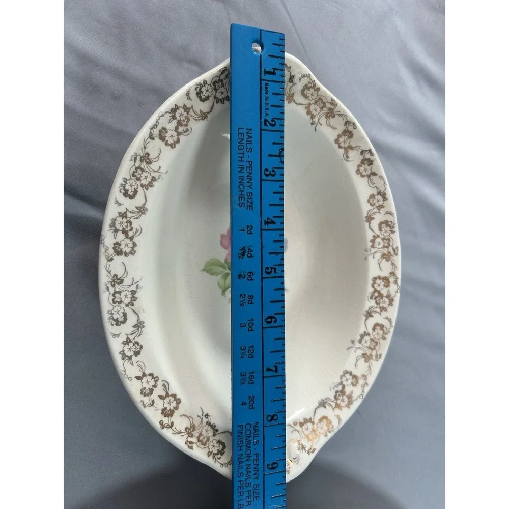 Vintage Taylor Smith Taylor Oval Serving Bowl & Tray Rose Floral‎ Gold Trim